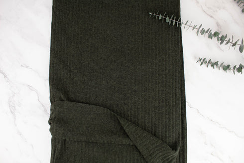 Heather Dark Green Rib Sweater Knit Fabric by the yard